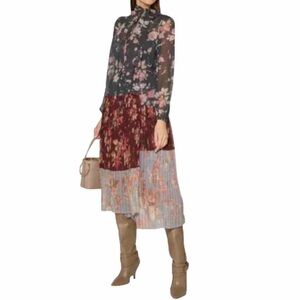 ZIMMERMANN Dress Unbridled Pleated Midi Floral Sheer